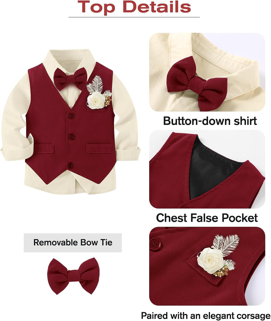 Toddler Boy Suit 5PCS Dress Clothes Formal Wedding Outfit Set 1