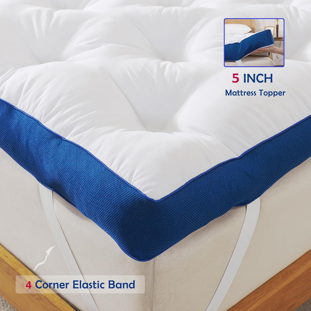 5 Inch Memory Foam Mattress Topper Queen for Back Pain, Filled with Flfuffy Soft Breathable Stuffing, Thick