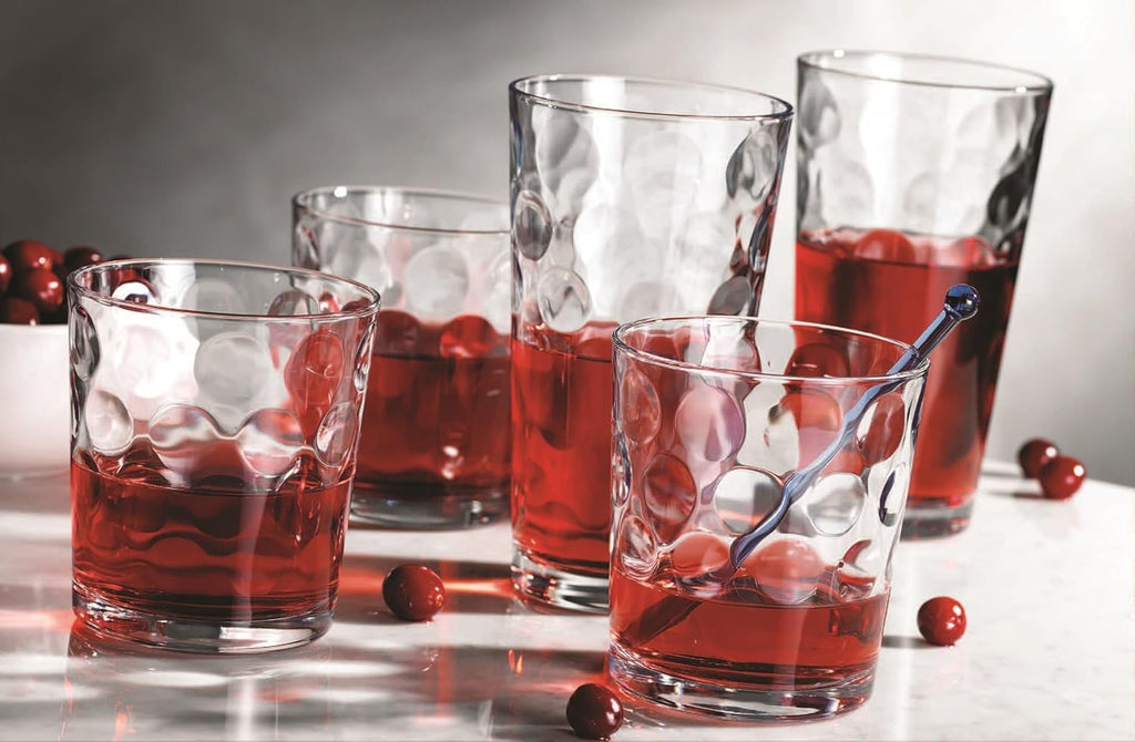 12-pc Galaxy Glassware - Drinking Glasses, Mixed Drinkware Set. Highball 17 oz. Rock 13 oz. Juice 7 oz. Glass Tumblers