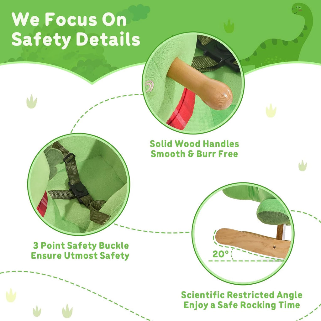 Dino Rocking Horse for Toddlers 1-3 Years, Premium Green Plush Rocking Dino with Soft Spikes, Big Eyes & Lovely