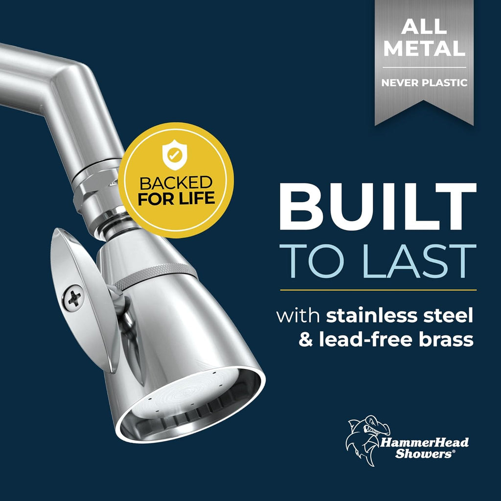 Solid Metal 2 Inch High Pressure Shower Heads - CHROME - 2.5 GPM Shower Heads High Pressure