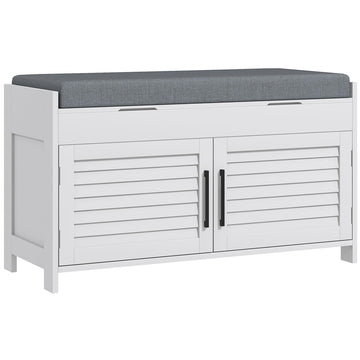 Shoe Bench Cushion Adjustable Shelves Shutter Doors 35.4" White