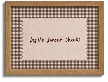 Framed Funny Bathroom Wall Art - Hello Sweet Cheeks Quote Canvas Print, Vintage Gingham Farmhouse Bathroom Decor