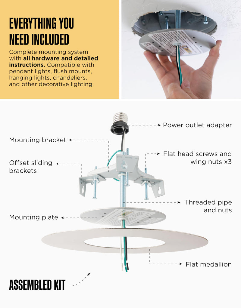 R56 Recessed Can Light Conversion Kit w/ 7"3⁄4 Flat Steel Ceiling Medallion - Home Improvement for 5" & 6" Cans