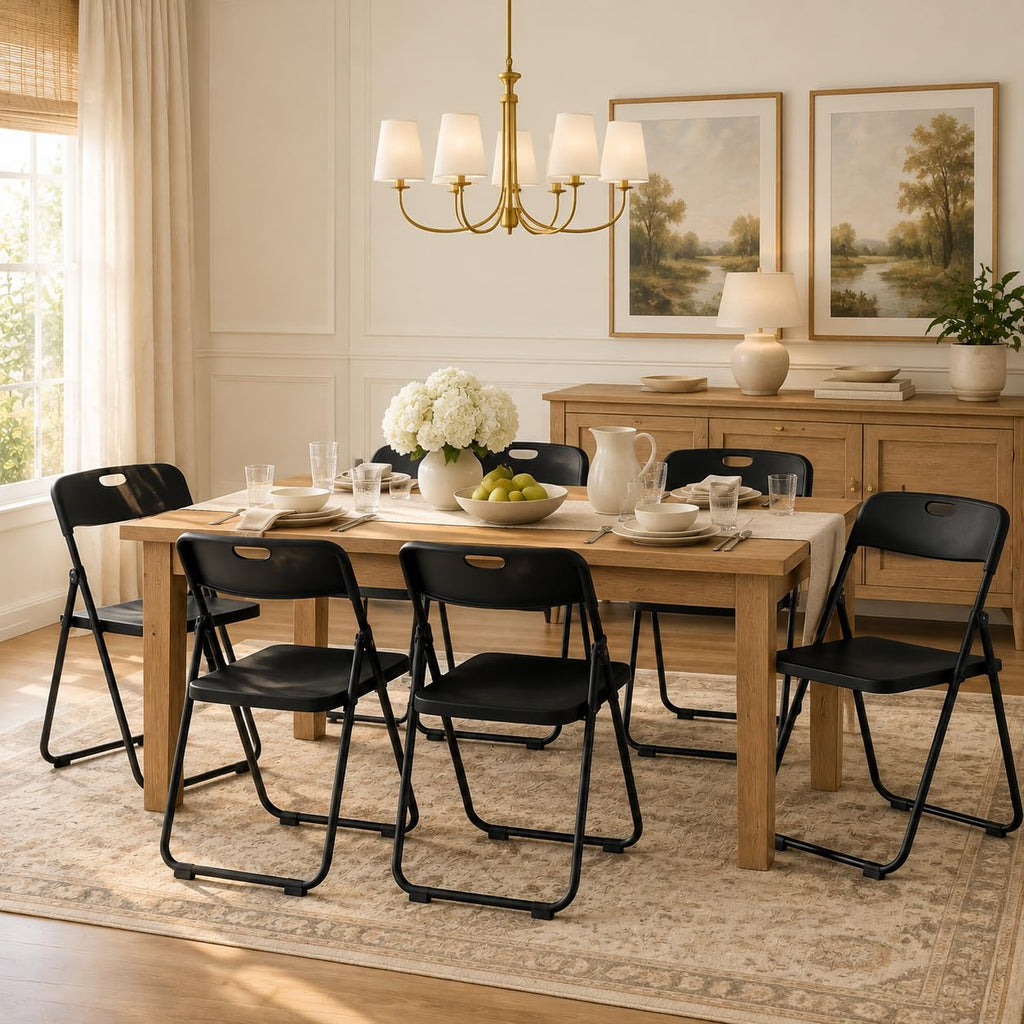 6 Pack Black Plastic Folding Chairs, Portable Foldable Chair