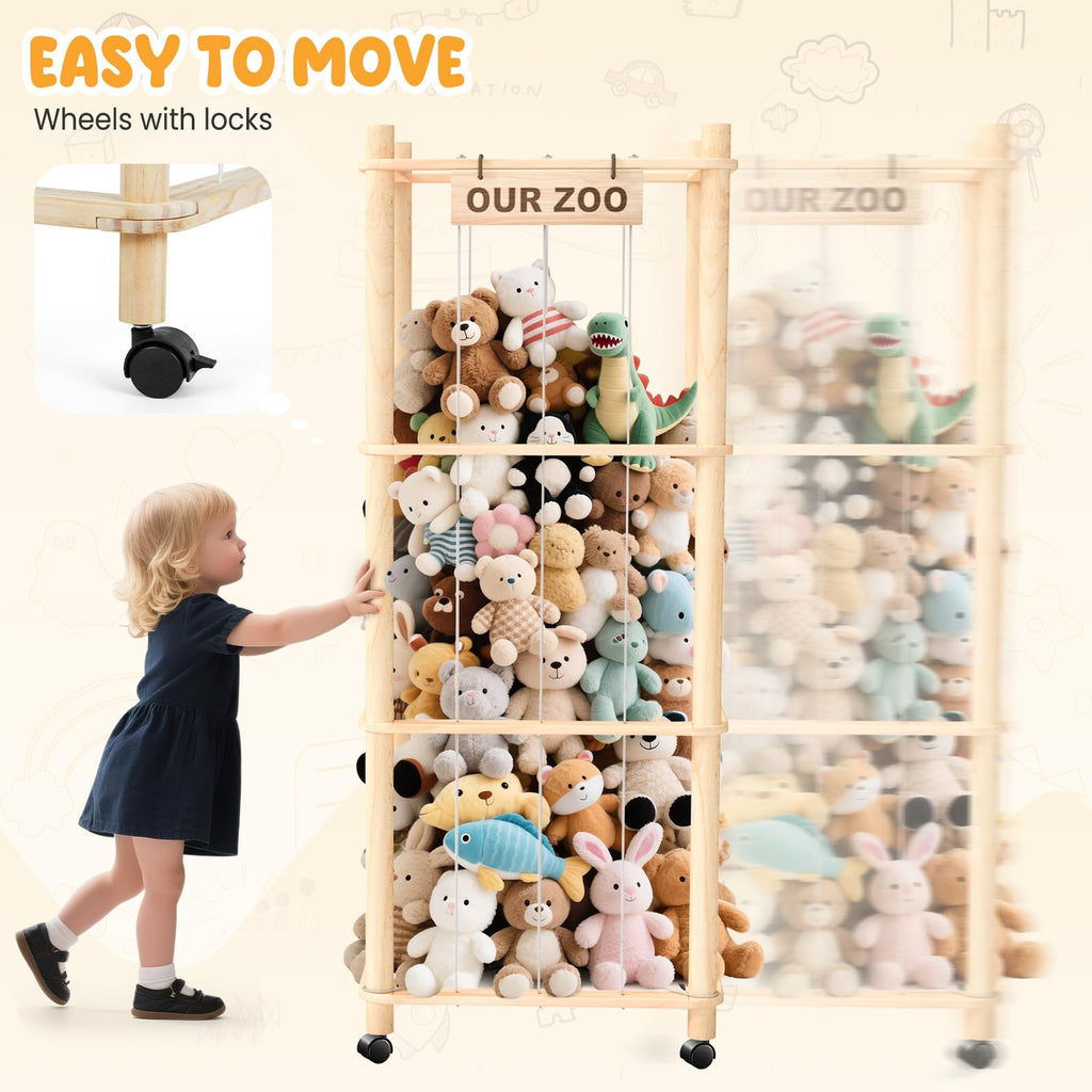 Stuffed Animal Storage Organizer with Wheels, Plush Storage Cage