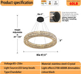 47.5 inch Large Black Chandelier Round Crystal Chandelier Light for High Ceiling Ring Pendant Hanging Ceiling Light Led Dimmable 2700k-6000k A122-B0CHMHKS63