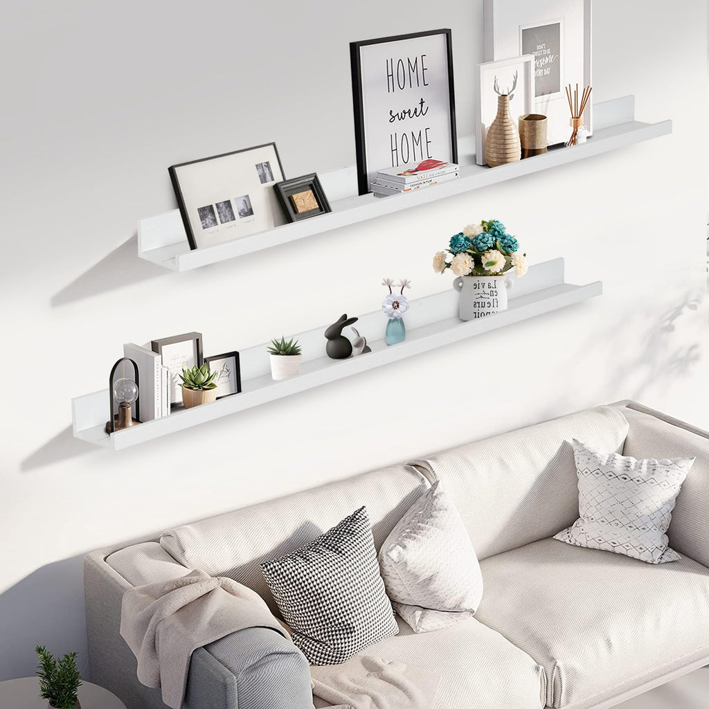 55" Large Floating Shelves Wood Wall Shelf with Lip, 2Pcs, White