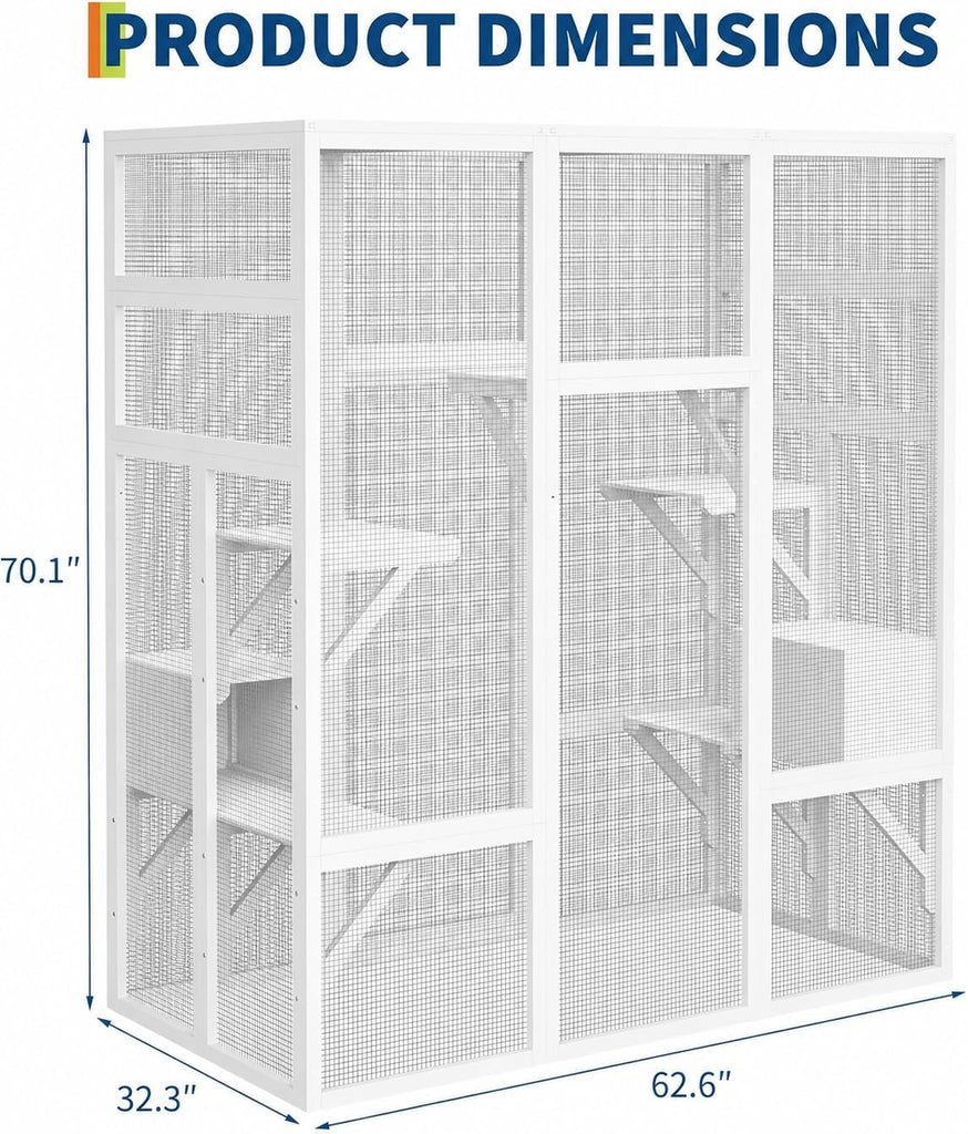 70 Inch Catio Cat Enclosure, Cat Patio House with 5 Platforms