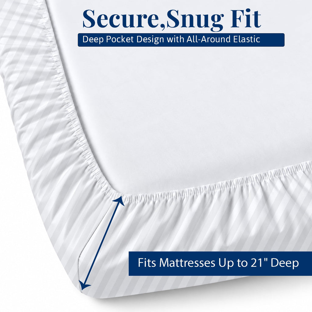 Extra Deep Pocket 6 Piece Queen Sheet Set, Hotel Luxury Collection, 100% Egyptian Cotton, 21" Deep Fitted Sheet