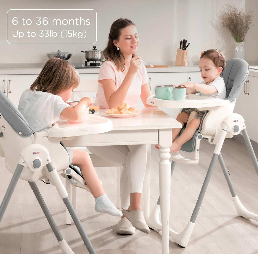 3-in-1 Foldable & Portable Baby High Chair with 2 Lockable Wheels(Grey) | 7 Height & 4 Recline Adjustable High Chairs