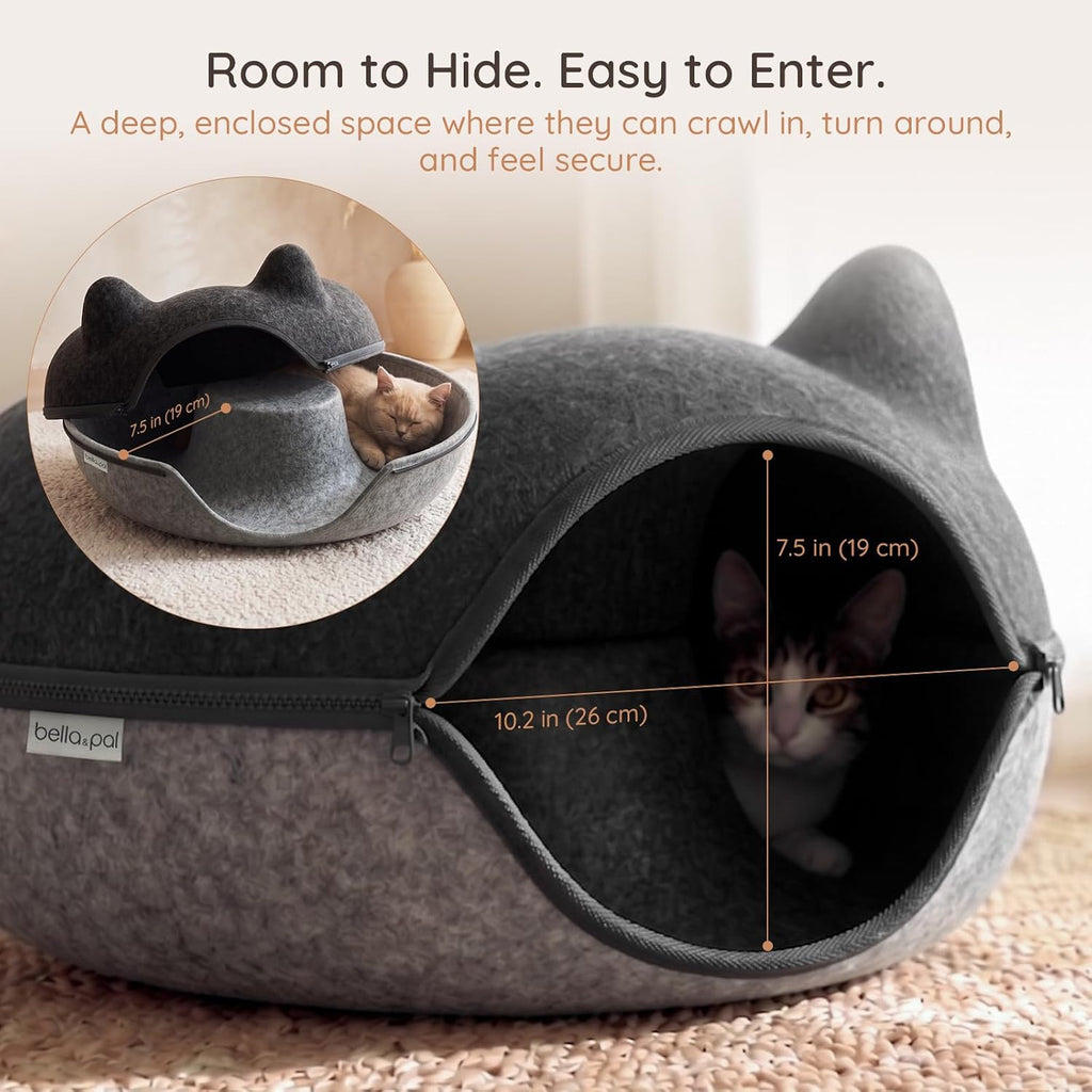 Large Felt Cat Cave, Cat Donut Tunnel Scratcher Bed (Grey)