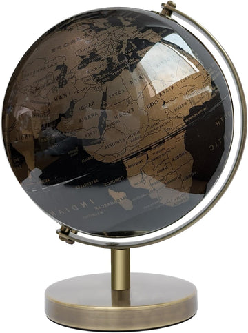 6 Inch Black Gold World Globe for Adults, Luxury Vintage Desk Decor with Metal Stand, Decorative Globe Home Library