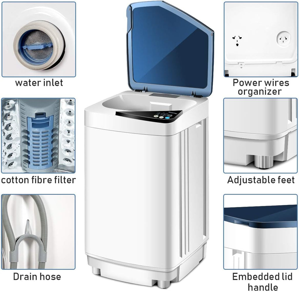 Full-Automatic Washing Machine Portable Washer and Spin Dryer 7.7 lbs Capacity Compact Laundry Washer with Built-in