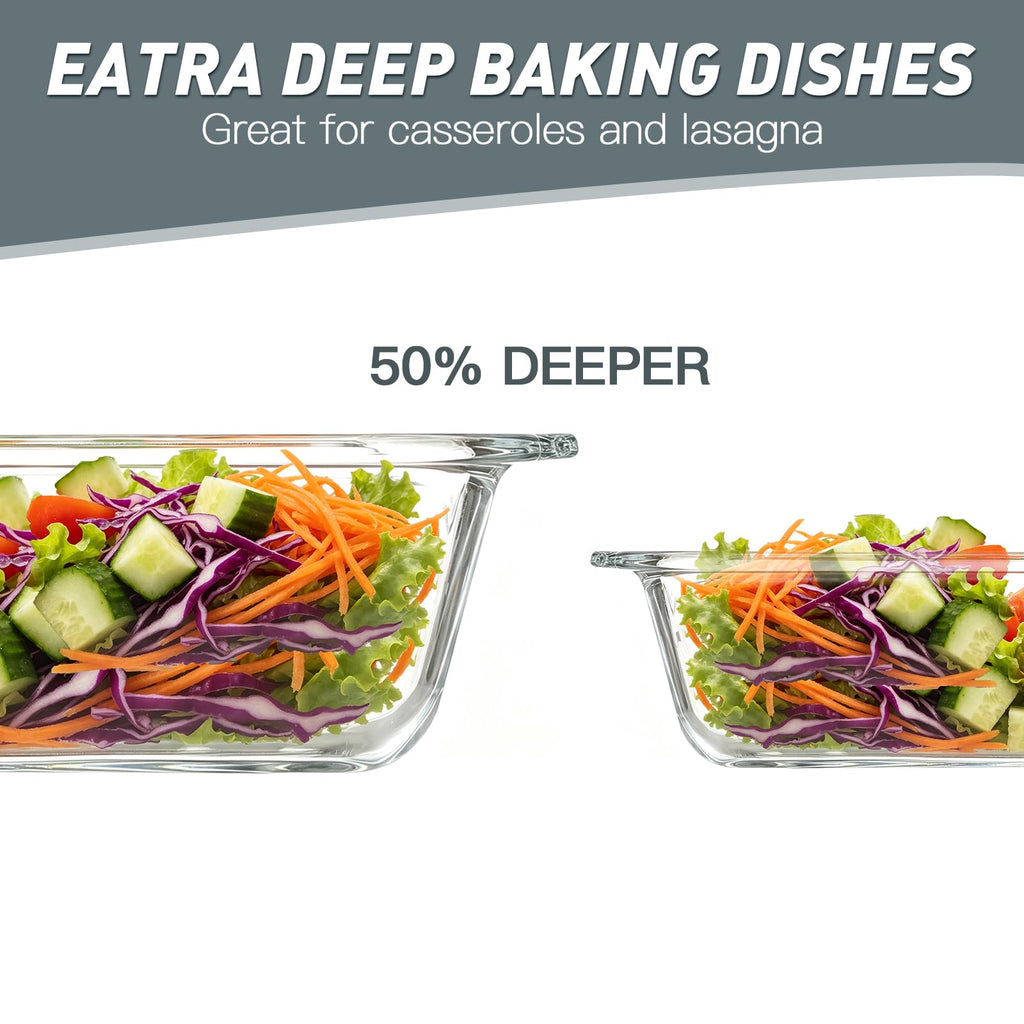 6 Piece Extra Deep Glass Baking Dish with Lids, BPA free
