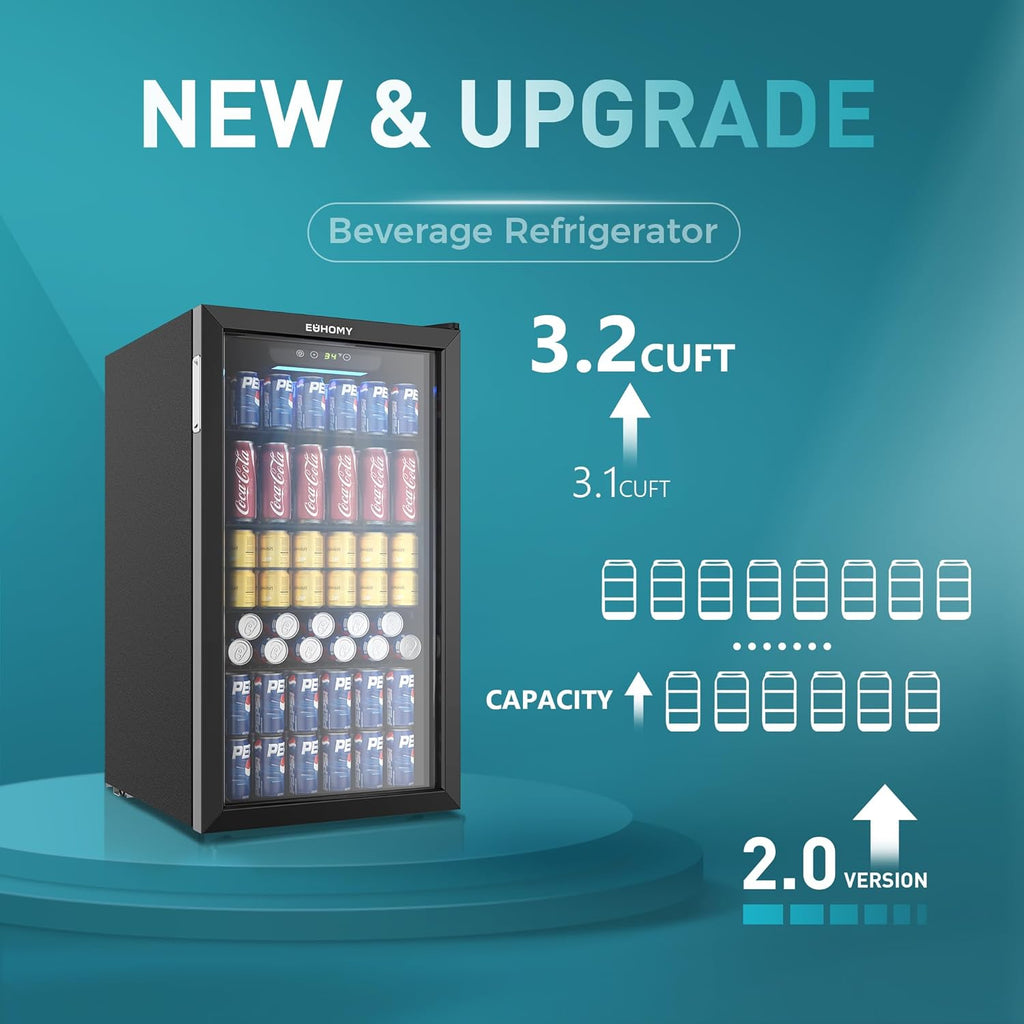 Beverage Refrigerator Cooler, 125 Can Mini Fridge with Glass Door for Soda Beer 