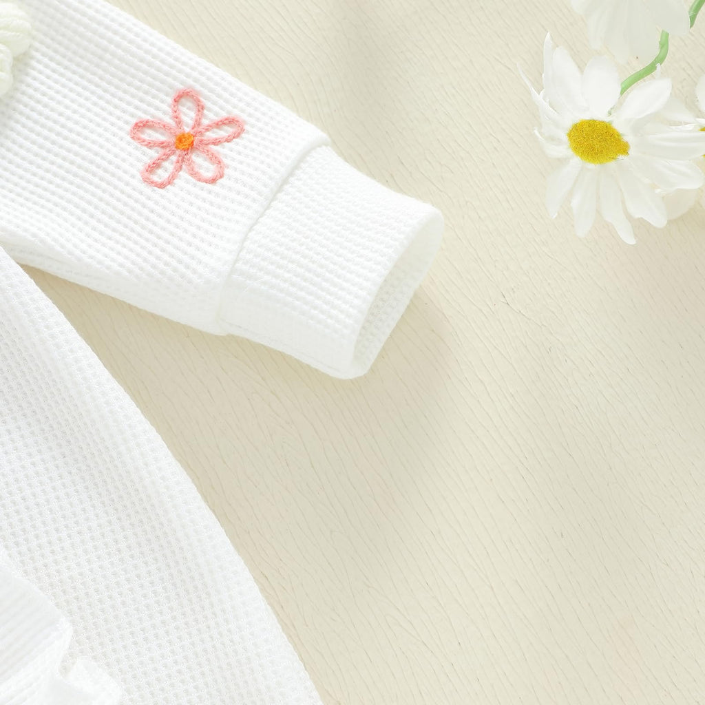 Newborn Baby Girl Clothes Ribbed Ruffle Romper Long Sleeve Zipper Onesie Jumpsuit Coming Home Outfit Girl (3D Flower