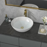 Sarlai Vessel Sink Round - 16"x16" Modern Round Bowl Above Counter White Porcelain Ceramic Bathroom Vessel Vanity Sink