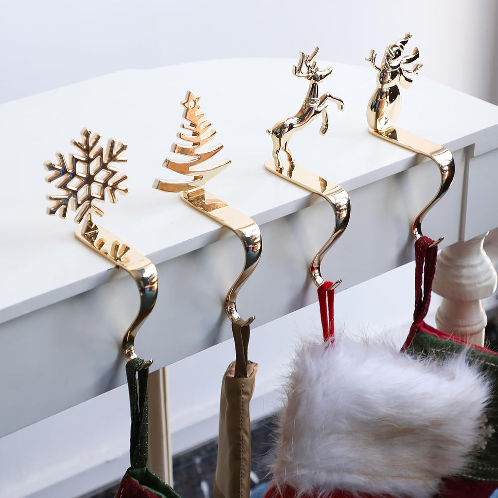 Christmas Stocking Holders for Mantle, Xmas Fireplace Hanger Hooks Metal Grips Clips (Gold)