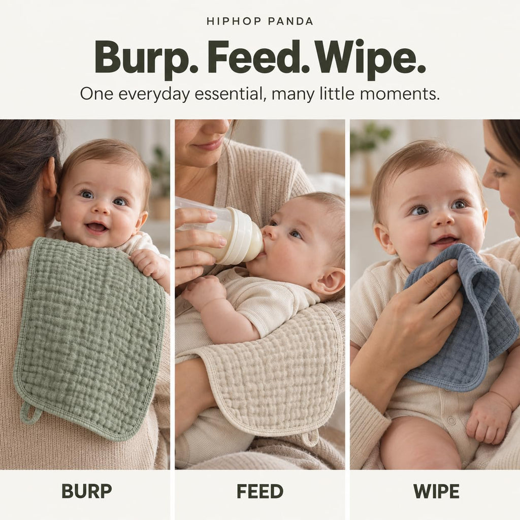10 Pack 100% Cotton Muslin Baby Burp Cloths - Quick-Dry