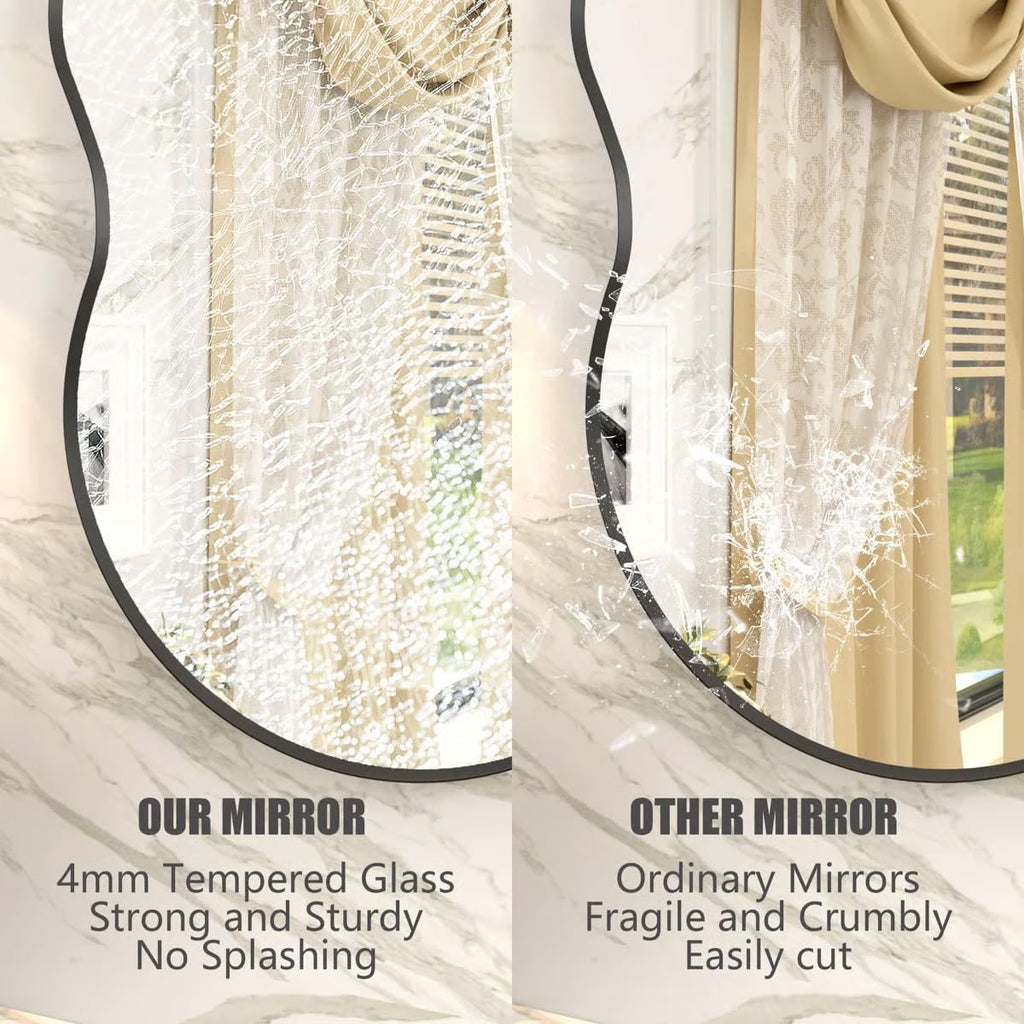 48x27 Black Irregular Mirror, Matte Asymmetrical Bathroom Mirror