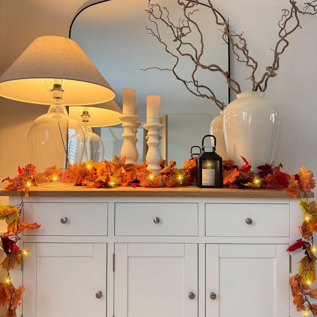 5 Pack Fall Leaf Garland with Lights, Fall Vines Autumn Garland LED Lights Artificial Maple Fall Leaves Thanksgiving