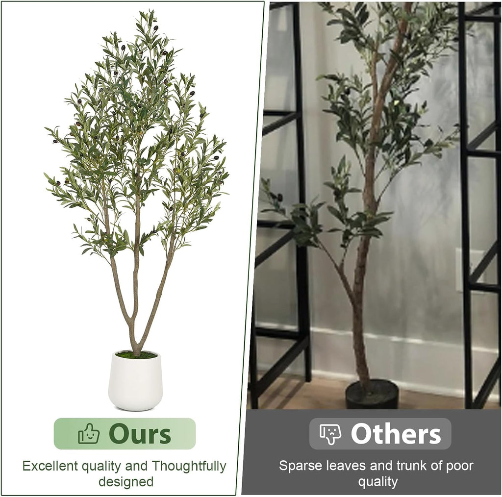 Artificial Olive Tree 6FT Tall Faux Olive Tree Artificial Indoor with Natural Wood Trunk and Lifelike Fruits