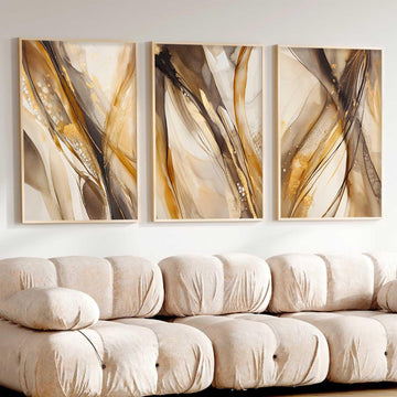 Abstract Marble Canvas Wall Art Neutral Beige Painting Brown and Gold Pictures Wall Decor Brown Marble Painting