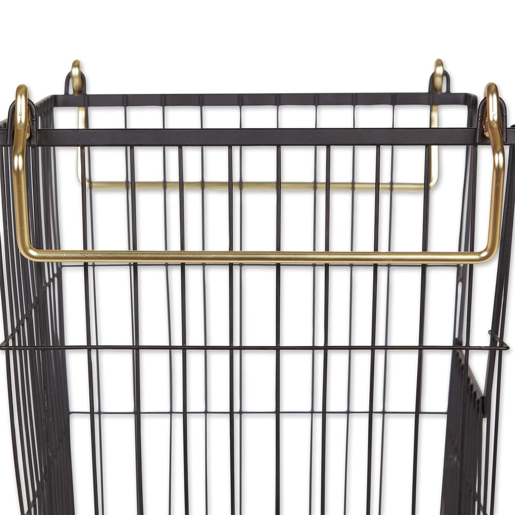 Metal Wire Utility Storage Bin, Large Rectangle, 13x10x11", Black/Gold