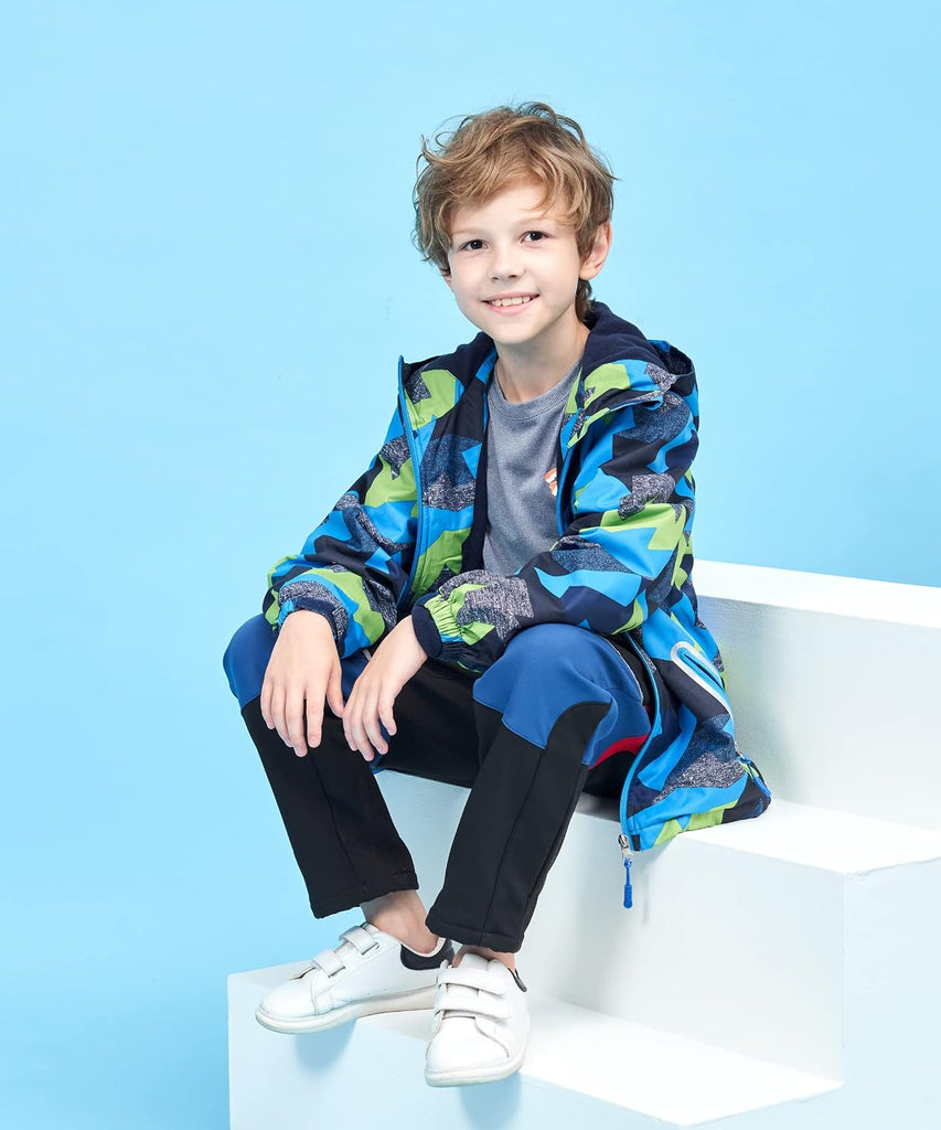 Boys Outdoor Color Block Fleece Lining Windproof Jackets with Hood