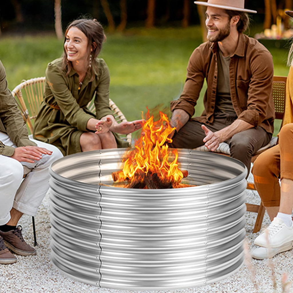 48 inch Fire Pit Ring, 4x4x2FT Galvanized Fire Ring, Wood Burning Fire Pits Ring, Outdoor Fireplace Height 2FT, Round