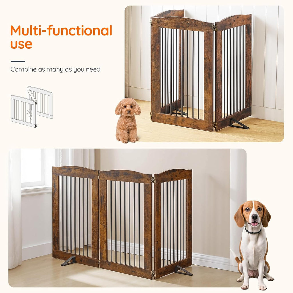 Indoor Dog Gate with Support Feet, Freestanding Pet Gate for Doorway, Stairs, 31.5 Inch 3 Panels, Folding Dog Fence