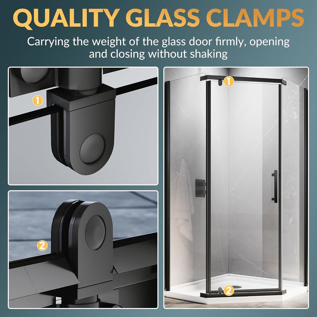 Neo-Angle Frameless Shower Door 36.5 in. W x 72 in. H, Corner Shower Enclosure with 1/4" Clear Glass