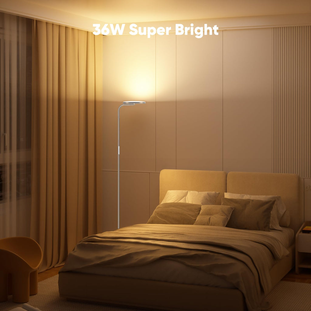 36W LED Floor Lamp, Super Bright Standing Lamp, Modern Stepless Dimmable Torchiere Tall Lamp with Remote Control