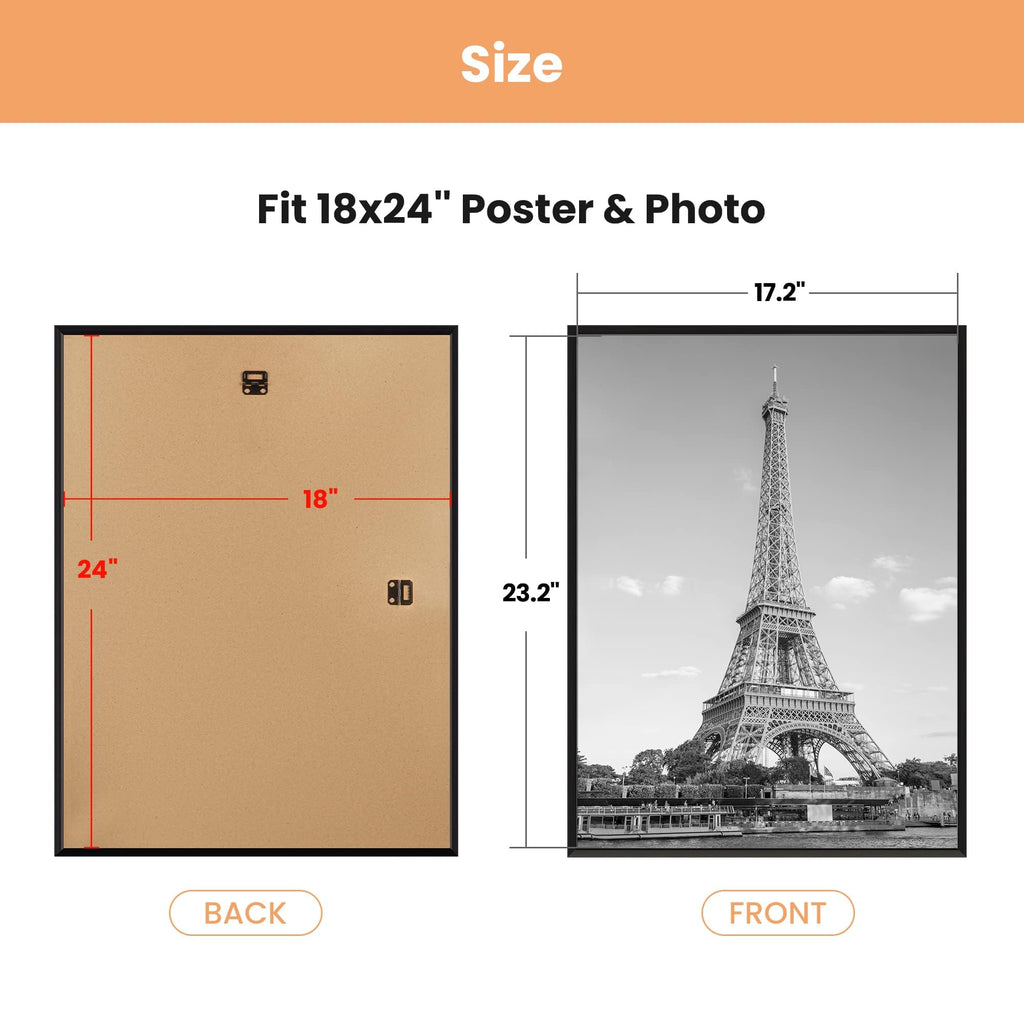 18x24 Poster Frame, Easy Slide-In Assembly, Black, 3 Pack
