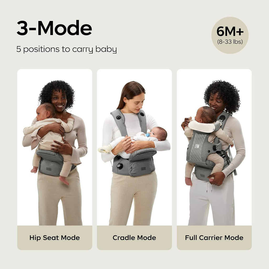 Hexa Effortless Baby Carrier with Hip Seat - Ergonomic Toddler Carrier (13.2-33 lbs), Adjustable Slide Lock & Knob