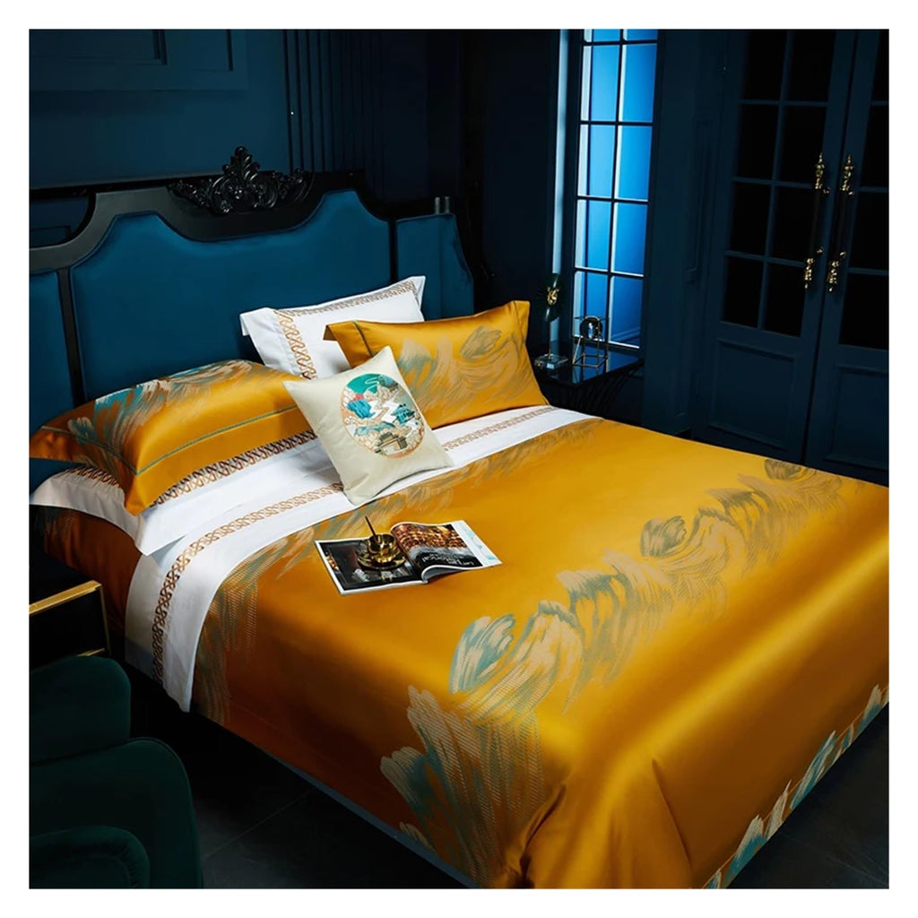 1200Tc Brocade Jacquard and Egyptian Cotton Luxury Bedding Set Smooth Soft Quilt Cover Set Flat/Fitted Bed Sheet