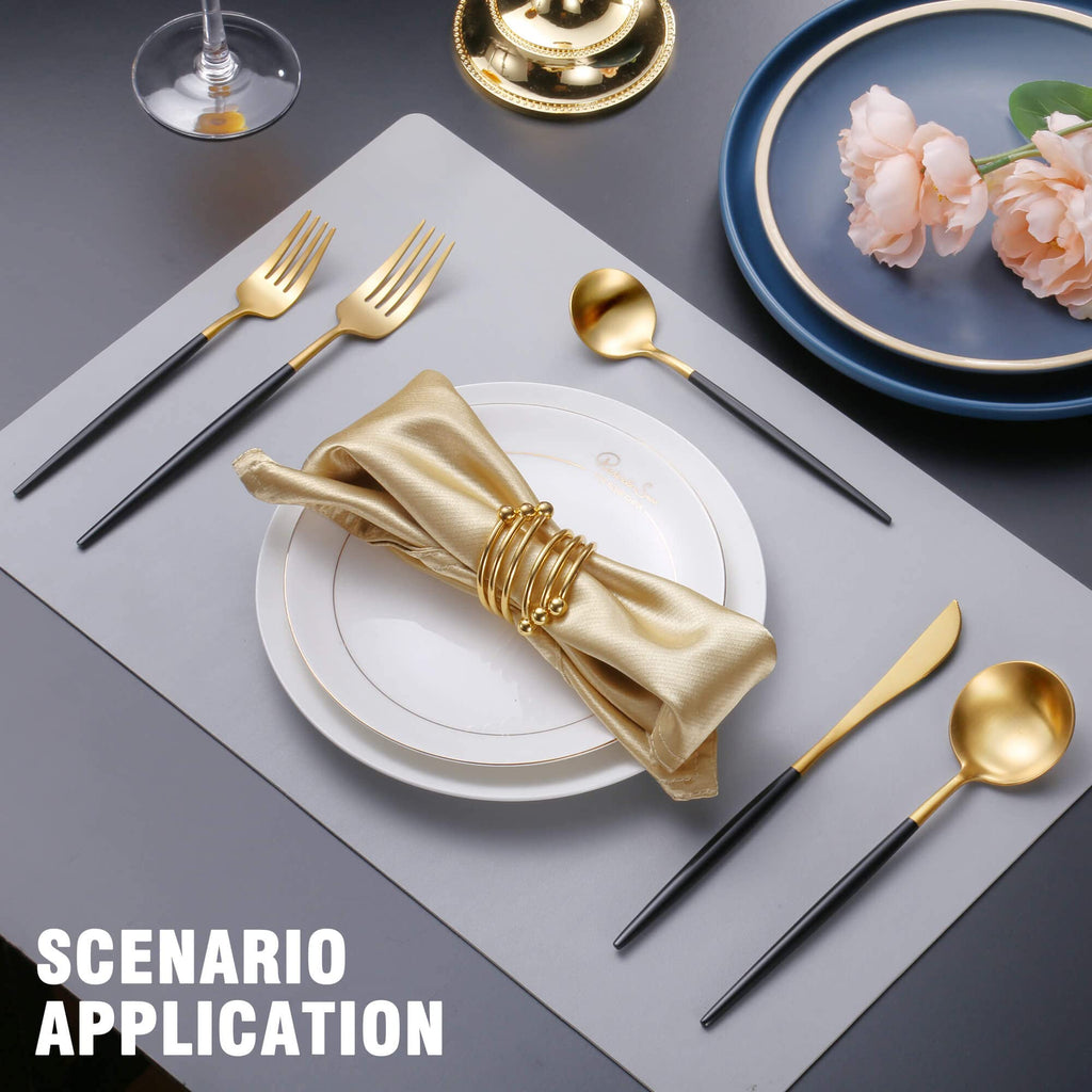 Matte Black Gold Silverware Set for 6,Modern Stainless Steel Brushed Cutlery Set,30-Pieces Heavy Duty Flatware