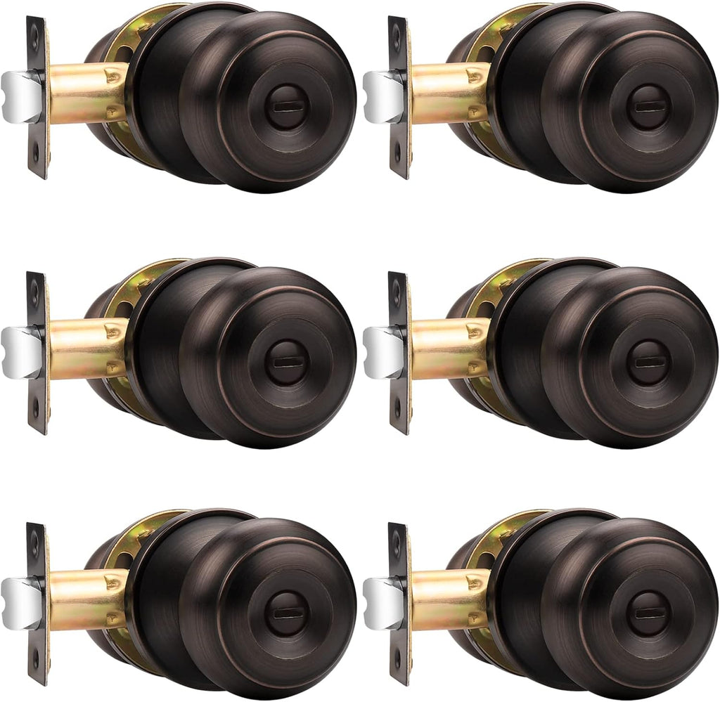 Privacy Door Knob Door Handles, Interior Door Knobs Bathroom, Oil Rubbed Bronze, 6 Pack
