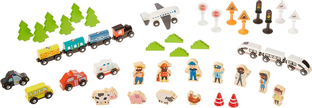 120 Piece Wooden Train Set with Activity Table, Sturdy Tracks, Storage Bin, Easy to Assemble, Kids Gift for Age 3Y+