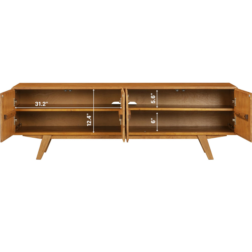Sapa Mid-Century Modern Solid Wood TV Stand 4-Door Media Console with Carved Geometric Fronts for TVs up to 75"