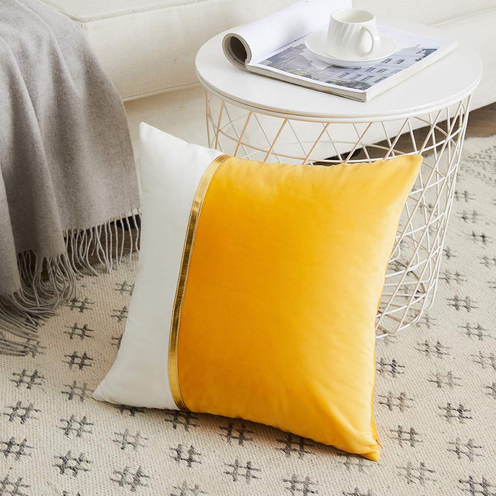 Pack of 2 Patchwork Soft Velvet Decorative Throw Pillow Covers, Luxury Modern Solid Cushion Case for Couch Sofa Bed