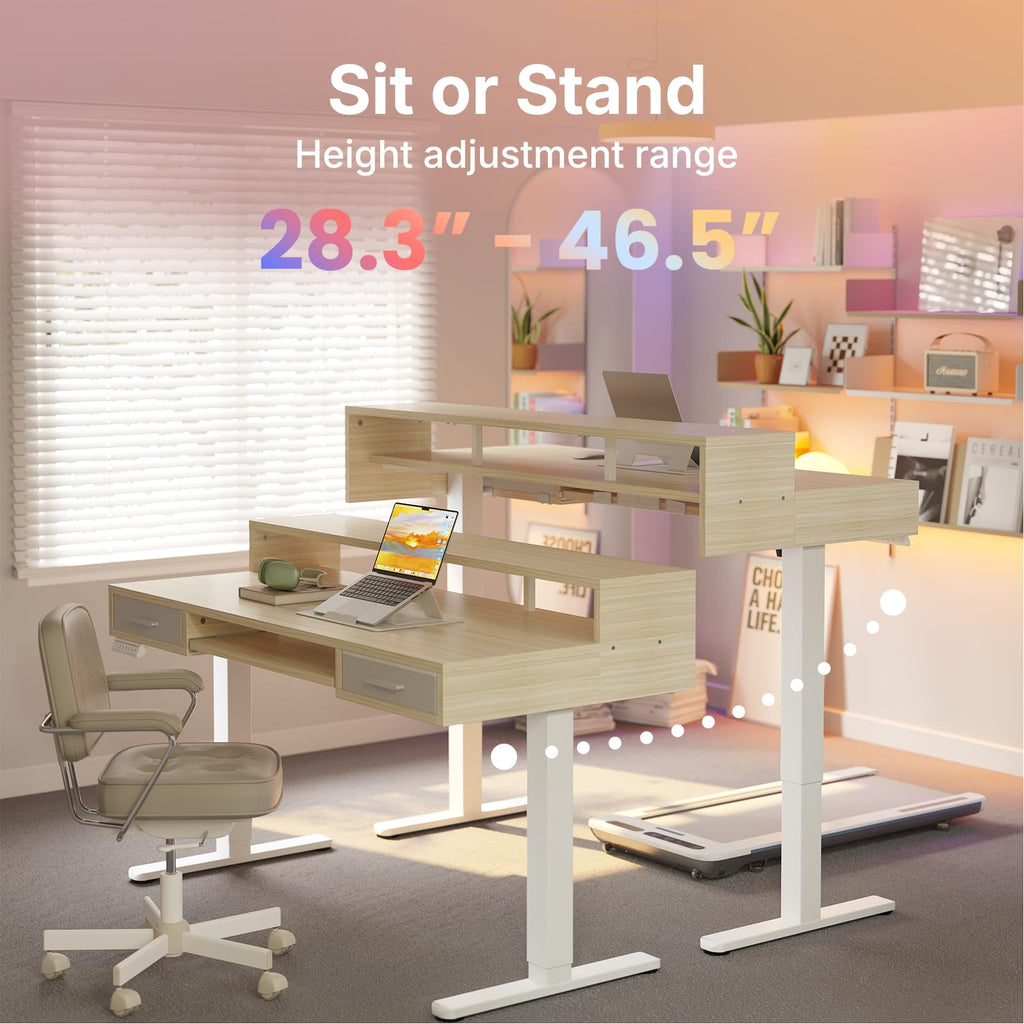 48′′ x 26′′ Electric Standing Desk with 2 Drawers &24.4′′ Large Keyboard Tray, C-Clamp Mount Compatible, Adjustable