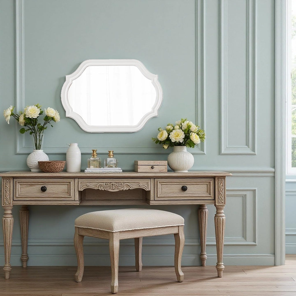 Rustic Scalloped Oval Mirror 28 X 20 Inch, Distressed White