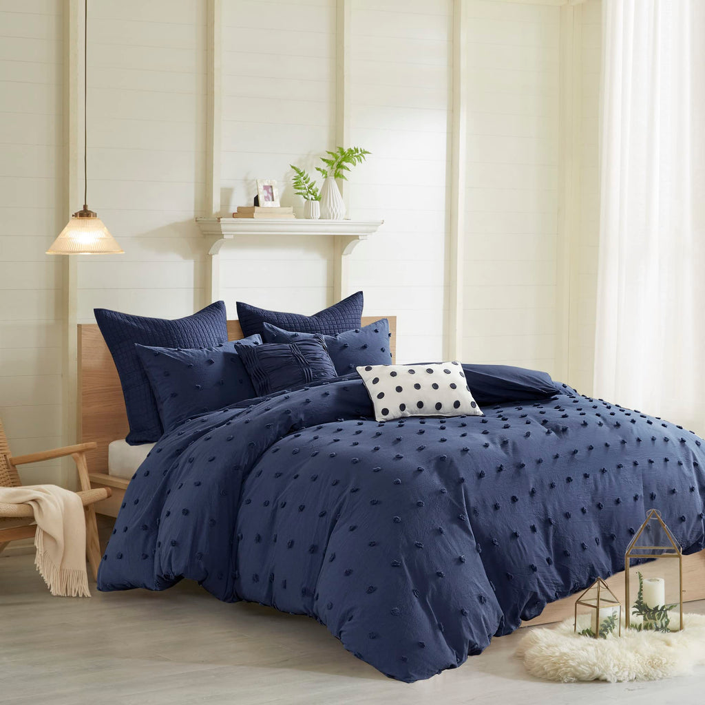 Cotton Comforter Set - Jacquard Tufts Pompom Design All Season Bedding, Matching Shams, Decorative Pillows