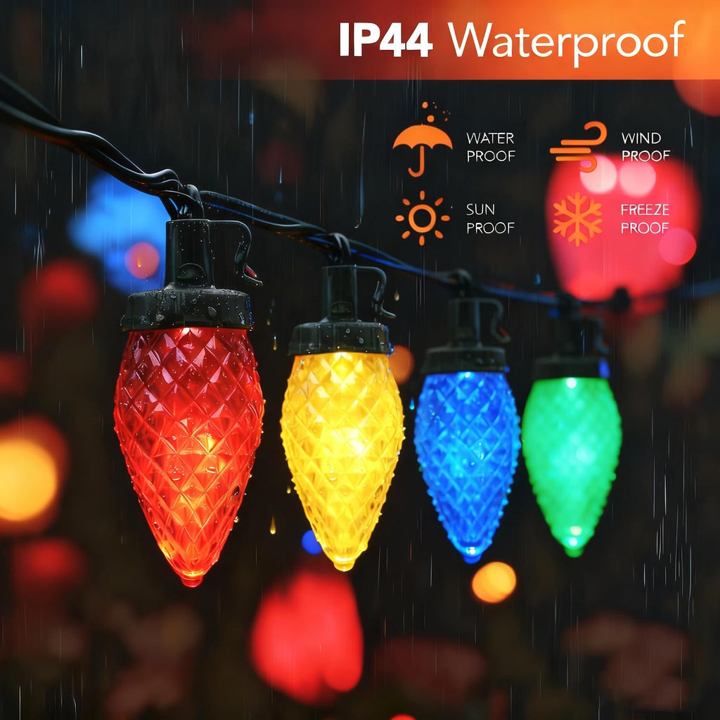 C9 LED Christmas Lights Outdoor,33 Feet 50 LED 8 Lighting Modes Waterproof Connectable Christmas String Lights for