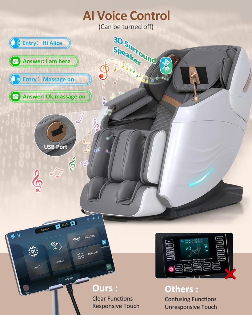 2026 Massage Chair Full Body, Body Scan, Zero Gravity Recliner, White | 20-Mode Shiatsu Massage Chair with SL-Track