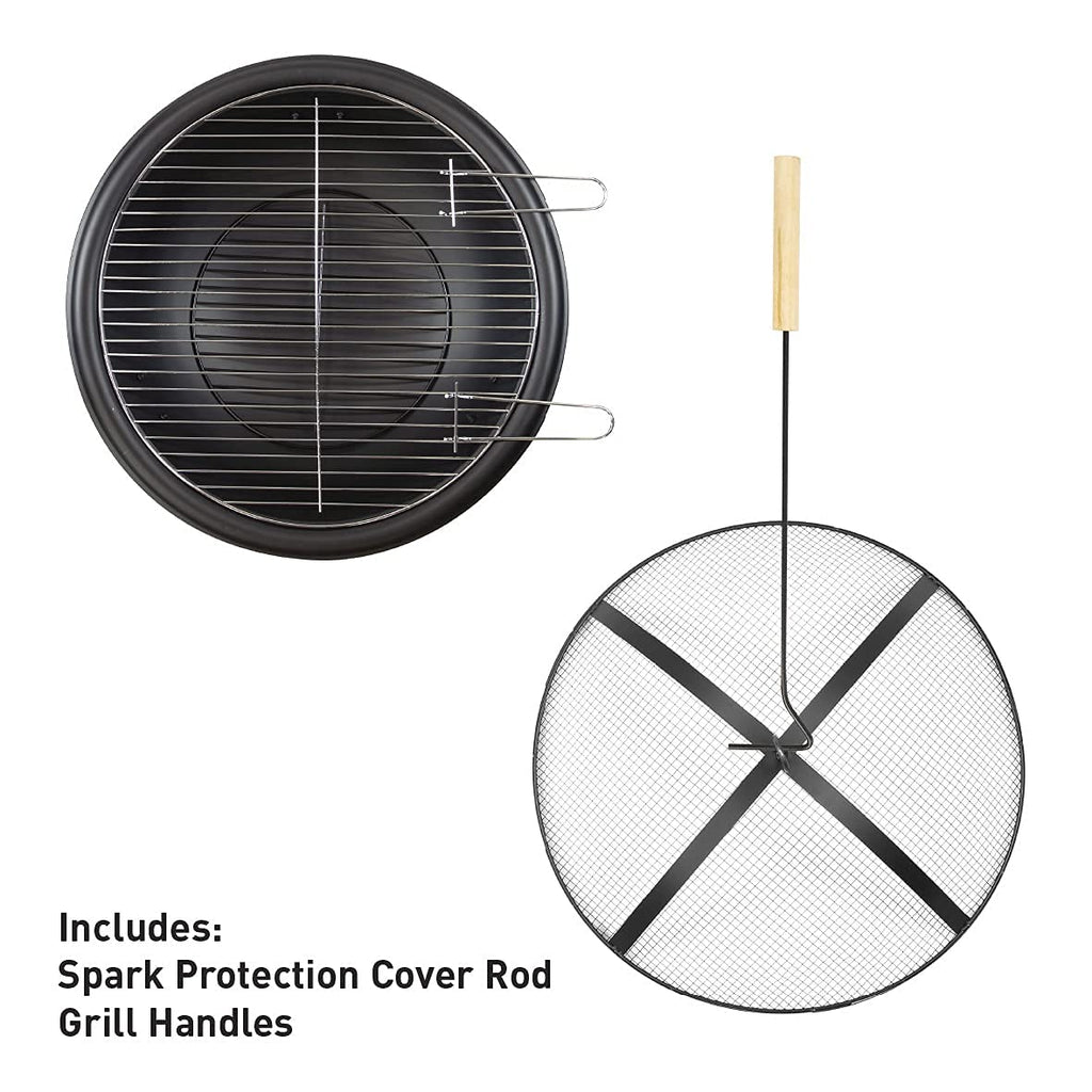 22" BBQ Grill and Firepit/Featuring Mesh Cover, Wooden Handled Stoker & Folding Legs/Lightweight & Portable/Picnics