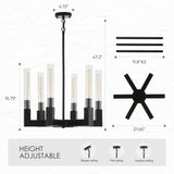 Matte Black Chandelier with Striped Glass Shades, 6-Lights Adjustable Modern Pendant Light Fixtures for Dining Room,Kitchen Pendant Lighting Over Island, E26 Base (Included Bulbs) A114-B0DZHNSFD6