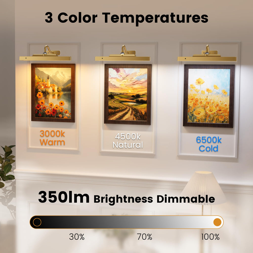 Gallery Lights for Wall 3 Pack, 12" Rechargeable Picture Lights, Cordless Remote Dimmable LED for Portrait Hallway
